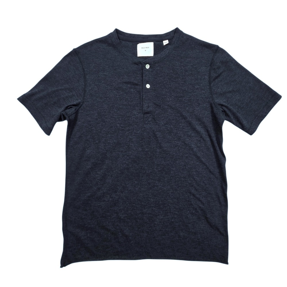 Billy Reid Henley Shirt Mens Medium Blue Short Sleeve Cotton Blend Textured Top